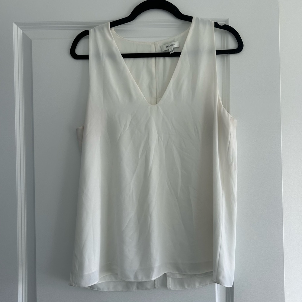 BABATON Maddox Sleeveless Crepe V Neck Blouse M